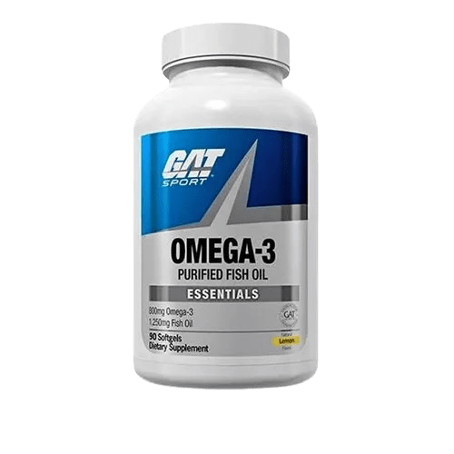 Omega 3 GAT Sport: imagen del frasco premium, ideal para atletas que buscan salud cardiovascular, control de inflamación y apoyo cognitivo diario.