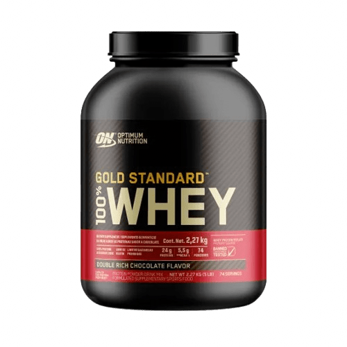 Imagen de la proteína Optimum Nutrition 100% Whey Gold Standard, sabor chocolate.