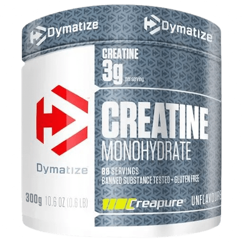 Creatina Dymatize: imagen del envase moderno y minimalista, diseñada para mejorar fuerza, rendimiento y recuperación con monohidrato micronizado puro.