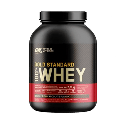 Imagen de la proteína Optimum Nutrition 100% Whey Gold Standard, sabor chocolate. 