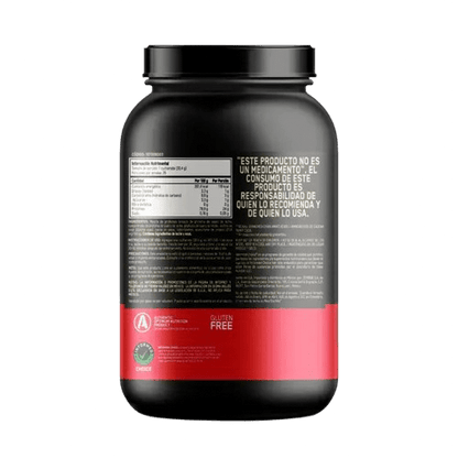 Información nutricional Proteína Whey 100% Gold Standard: imagen del icónico envase ideal para desarrollar músculo y mejorar la recuperación post-entreno.