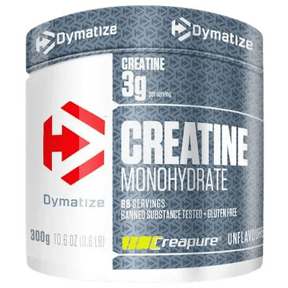 Creatina Dymatize: imagen del envase moderno y minimalista, diseñada para mejorar fuerza, rendimiento y recuperación con monohidrato micronizado puro.
